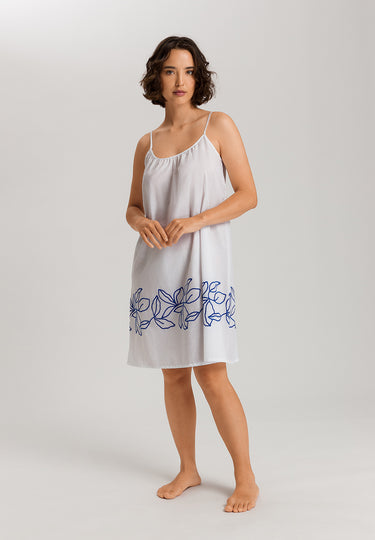 Liz Cotton Spaghetti Chemise With Embroidery 100cm | White 74795-101